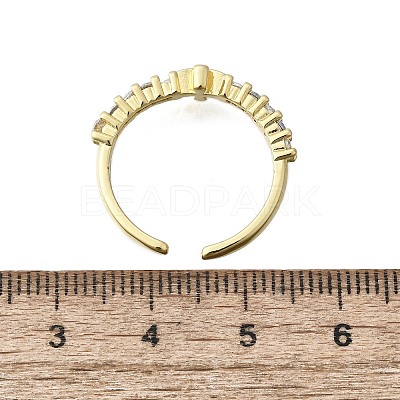 Brass Micro Pave Clear Cubic Zirconia Open Cuff Rings for Women RJEW-F179-07G-1