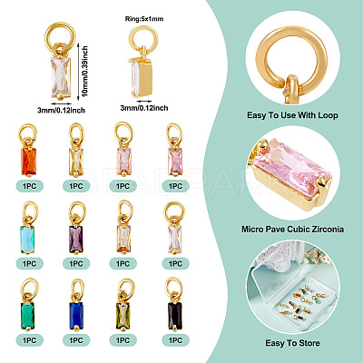 12Pcs 12 Colors Brass Micro Pave Cubic Zirconia Charms FIND-TA0005-61-1