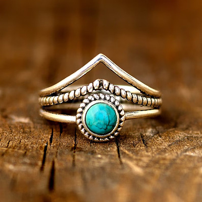 Alloy and Synthetic Turquoise Finger Rings FS-WG19095-05-1