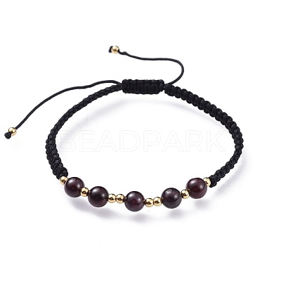 Adjustable Natural Garnet Braided Bead Bracelets BJEW-JB04599-01-1