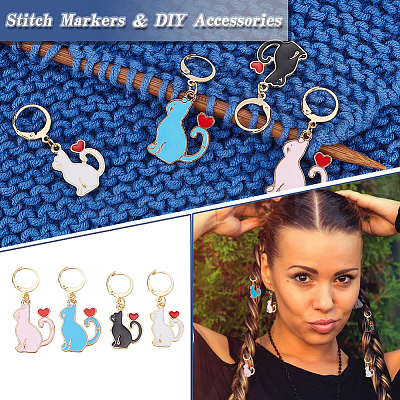 Alloy Enamel Cat Charm Locking Stitch Markers HJEW-PH01711-1