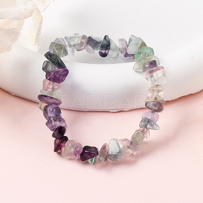 Unisex Chip Natural Fluorite Beaded Stretch Bracelets BJEW-S143-14-1