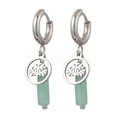 304 Stainless Steel Mixed Stone Column Hoop Earrings EJEW-JE06791-1