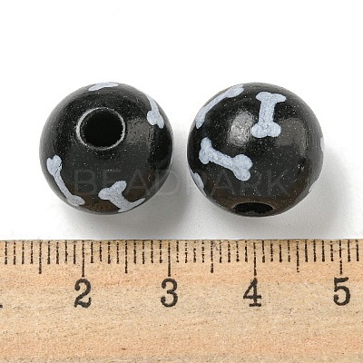 Printed Wood European Beads WOOD-G022-04B-1