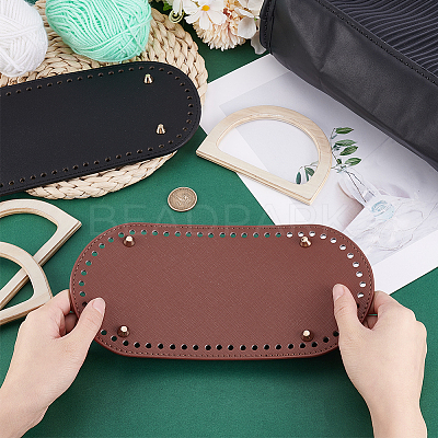 2Pcs 2 Colors Oval PU Leather Knitting Crochet Bags Nail Bottom Shaper Pads DIY-PH0029-30B-1