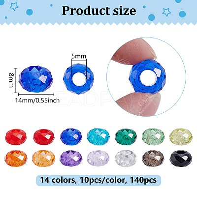 140Pcs 14 Colors Glass European Beads GLAA-PH0004-52-1