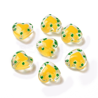 Glass Heart Beads GLAA-D005-01E-1