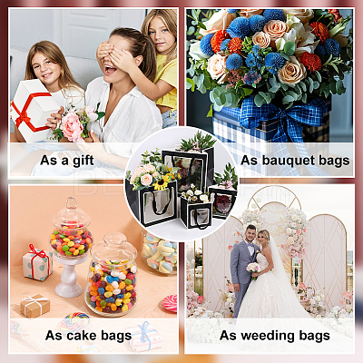 Square Paper Gift Tote Bags with Plastic Visible Window ABAG-WH0051-10B-1
