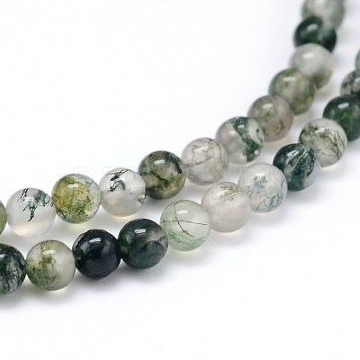 Natural Moss Agate Round Bead Strands G-J303-07-8mm-1