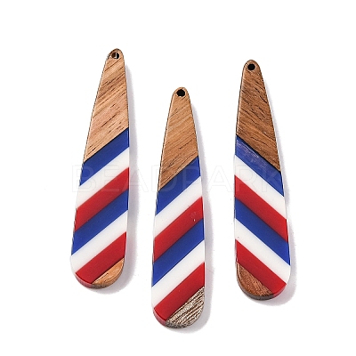 Independence Day Opaque Striped Resin & Walnut Wood Pendants RESI-U010-02E-1