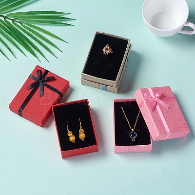 Kraft Cotton Filled Rectangle Cardboard Jewelry Set Boxes with Bowknot CBOX-D028-04-1