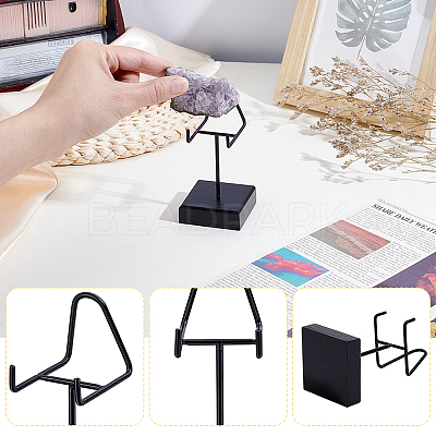 Iron & Wood Mineral Display Holder with Square Acrylic Bases ODIS-WH0099-215-1