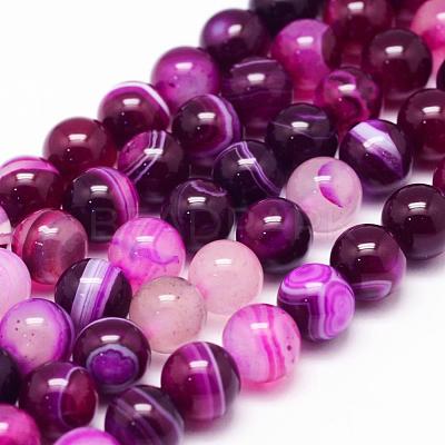 Natural Striped Agate/Banded Agate Bead Strands G-K155-A-4mm-02-1