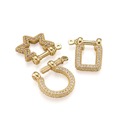 4Pcs 4 Style Brass Micro Pave Clear Cubic Zirconia D-Ring Anchor Shackle Clasps ZIRC-PJ0001-02-1