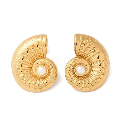 304 Stainless Steel Shell Pearl Stud Earrings X-EJEW-G423-22G-1