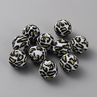 Round with Leopard Print Pattern Food Grade Silicone Focal Beads SIL-WH0009-08B-1