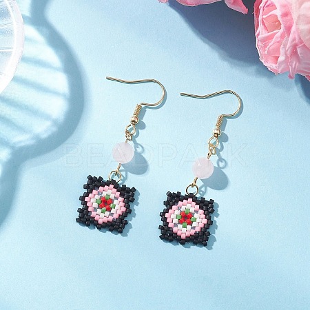 Handmade Glass Seed Beaded Window Lattice Pattern Dangle Earrings EJEW-MZ00560-02-1