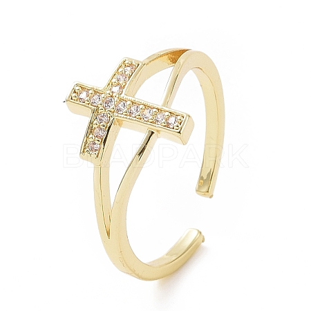 Brass Micro Pave Cubic Zirconia Rings RJEW-E072-01G-1