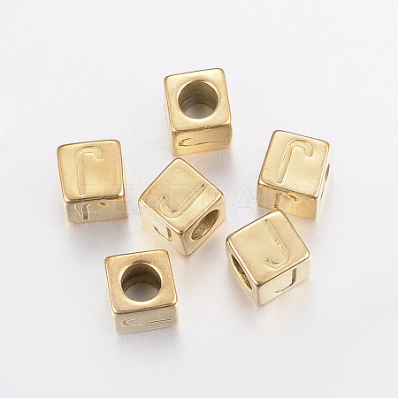 304 Stainless Steel Large Hole Letter European Beads STAS-H428-01G-J-1