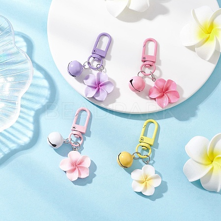 4Pcs Flower Resin & Iron Bell Pendant Decorations HJEW-JM04260-1
