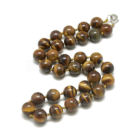 Natural Tiger Eye Beaded Necklaces NJEW-S404-12-1