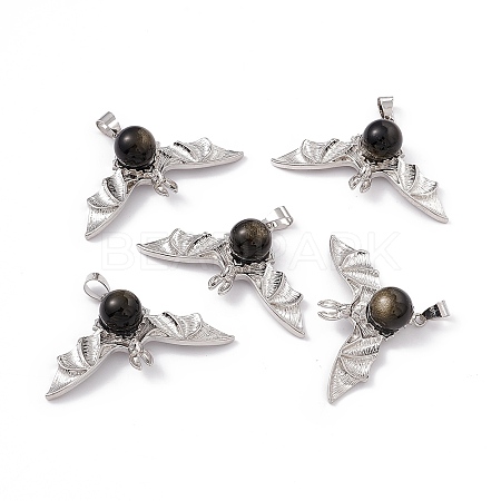 Natural Golden Sheen Obsidian Pendants KK-A173-11P-1