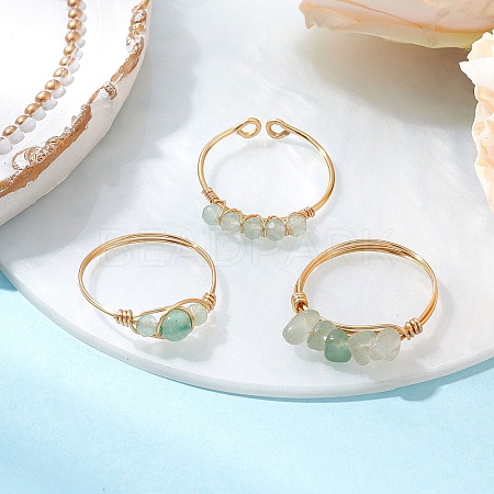 3Pcs Natural Green Aventurine Bead Finger Ring RJEW-JR00855-04-1
