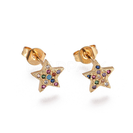 Brass Micro Pave Cubic Zirconia Stud Earrings X-EJEW-F201-05G-1