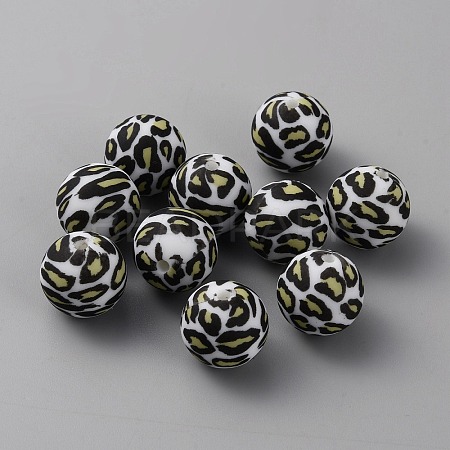 Round with Leopard Print Pattern Food Grade Silicone Focal Beads SIL-WH0009-08B-1