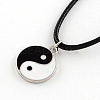 Feng Shui Yin Yang Platinum Plated Zinc Alloy Enamel Pendant Necklaces with Waxed Cord and Iron End Extender Chains X-NJEW-R228-66P-1