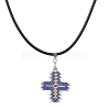 Glass Seed Cross Pendant Necklaces NJEW-MZ00025-03-1