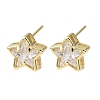 Brass Micro Pave Clear Cubic Zirconia Stud Earrings EJEW-C174-02C-G-4