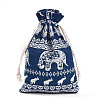 Elephant Printed Polycotton(Polyester Cotton) Packing Pouches Drawstring Bags ABAG-T004-10x14-38-2