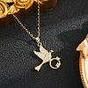 Brass Pave Clear Cubic Zirconia Bird with Diamond Ring Pendant 201 Stainless Steel Cable Chain Necklaces for Women WGE4717-01-1
