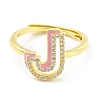 Mixed Color Enamel Initial Letter Adjustable Ring with Clear Cubic Zirconia RJEW-P045-01G-J-2
