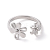 304 Stainless Steel Flower Open Cuff Ring for Women RJEW-D120-07P-2