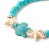 Synthetic Turquoise(Dyed) Starfish & Turtle Stretch Bracelet BJEW-JB07702-02-4