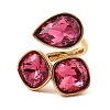Teardrop & Square Glass Open Cuff Rings RJEW-G289-01G-01-2
