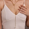 304 Stainless Steel Round Shell Pearl Pendant Lariat Necklaces for Women NJEW-U031-03G-1