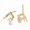 Brass Micro Pave Clear Cubic Zirconia Earring Findings KK-S356-128G-NF-2