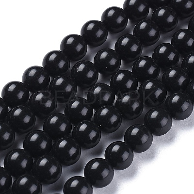 Natural Black Stone Beads Strands X-G-I288-A02-8mm-1