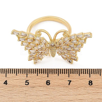 Butterfly Brass Micro Pave Colorful Cubic Zirconia Finger Rings for Women RJEW-G343-30G-02-1