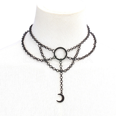 Moon Zinc Alloy Tassel Layered Choker Necklaces FS-WG2E652-03-1
