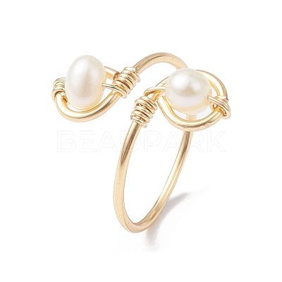 Copper Wire Wrapped Natural Cultured Freshwater Pearl Toe Open Ring RJEW-JR00620-1