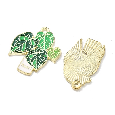 Green Plants and Potted Plants Alloy Enamel Pendants ENAM-P266-01B-G-1
