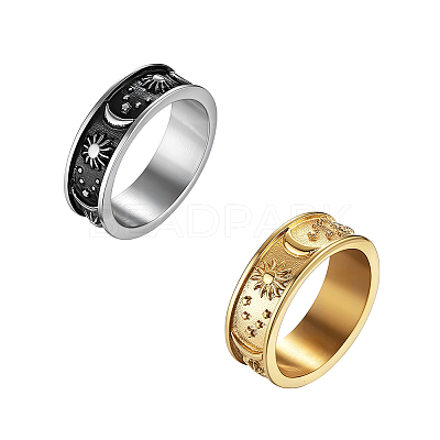 2Pcs 2 Colors Stainless Steel Finger Rings for Women Men RJEW-GO0001-01-1