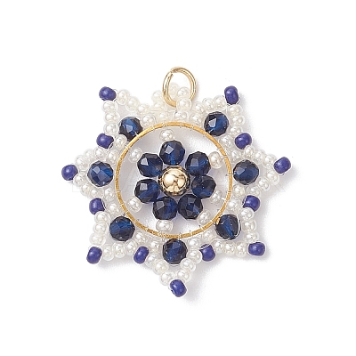 Glass Seed Beaded Snowflake Pendants PALLOY-MZ00953-03-1