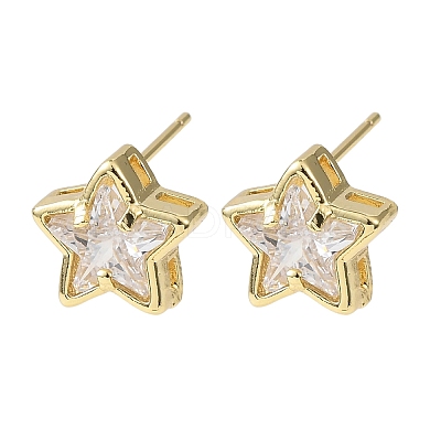Brass Micro Pave Clear Cubic Zirconia Stud Earrings EJEW-C174-02C-G-1