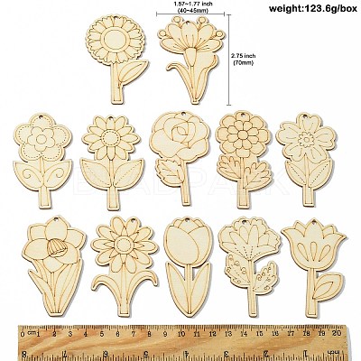 48Pcs 12 Styles Unfinished Blank Wooden Pendants Kit WOOD-CJC0011-15B-1