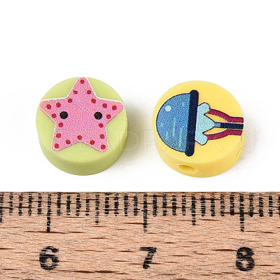 Printed Handmade Polymer Clay Beads CLAY-T022-12H-1